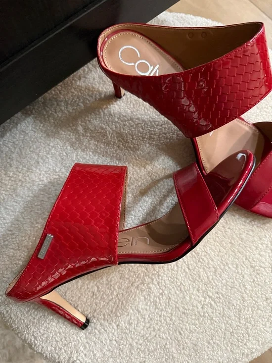 Calvin Klein Red Patent Slide Mules - Picture 3 of 7